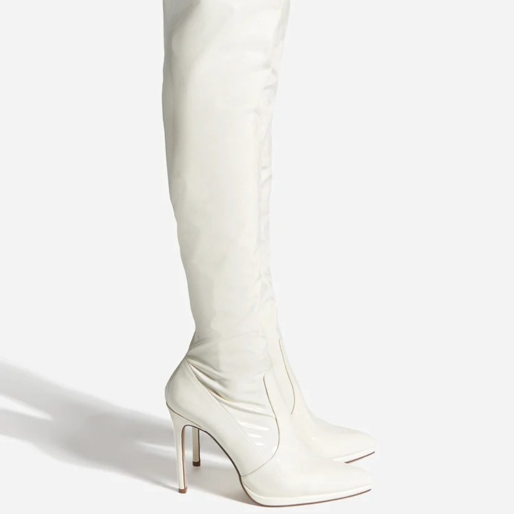 Shoedazzle Lekisha Stiletto Boots Size 7 Bone White Size 7W